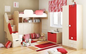 Детская комната Бэрри (Бежевый/Красный/корпус Клен) в Крутинке - krutinka.katalogmebeli.com | фото