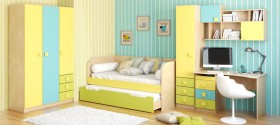 Детская комната Смайли (Желтый/Голубой/Зеленый/корпус Клен) в Крутинке - krutinka.katalogmebeli.com | фото