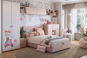 Комплект детской мебели Алина К2 Дуб мария/белый/нежно-розовый велюр в Крутинке - krutinka.katalogmebeli.com | фото
