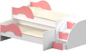 Кровать детская Матрешка выкатная с лестницей  Белый/Розовый в Крутинке - krutinka.katalogmebeli.com | фото