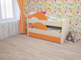 Кровать детская Радуга 1600 Млечный дуб/Оранжевый в Крутинке - krutinka.katalogmebeli.com | фото