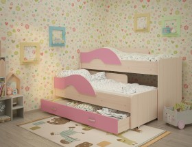Кровать детская Радуга 1600 Млечный дуб/Розовый в Крутинке - krutinka.katalogmebeli.com | фото