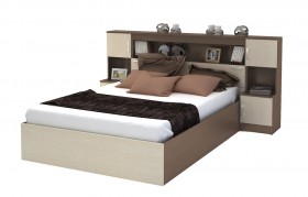 Кровать с прикроватным блоком КР 552 Спальня Basya (шимо темный/шимо светлый) в Крутинке - krutinka.katalogmebeli.com | фото