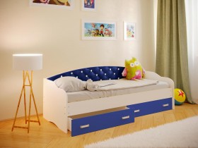 Кровать Софа-7 с мягкой спинкой со стразами (800х1900) Белый/Синий в Крутинке - krutinka.katalogmebeli.com | фото