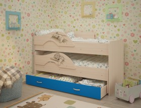 Кровать выкатная Радуга-Сафари детская 1600 Млечный дуб/Голубой в Крутинке - krutinka.katalogmebeli.com | фото
