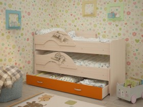 Кровать выкатная Радуга-Сафари детская 1600 Млечный дуб/Оранжевый в Крутинке - krutinka.katalogmebeli.com | фото