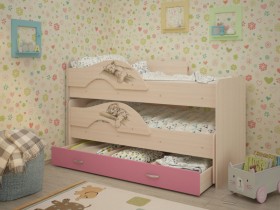 Кровать выкатная Радуга-Сафари детская 1600 Млечный дуб/Розовый в Крутинке - krutinka.katalogmebeli.com | фото