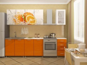 Кухонный гарнитур 1,6м Апельсин (Белый/Оранжевый металлик/Фотопечать апельсин) в Крутинке - krutinka.katalogmebeli.com | фото