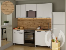 Кухня Кьяра 2.0 м с окапом (белый/карбон фарфор/26мм/дуб вотан) в Крутинке - krutinka.katalogmebeli.com | фото