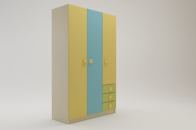 Шкаф 3-х створчатый с ящиками Смайли (Желтый/Голубой/Зеленый/корпус Клен) в Крутинке - krutinka.katalogmebeli.com | фото