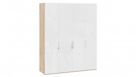 Шкаф для одежды с 4 глухими дверями «Эмбер» Яблоня Беллуно/Белый глянец в Крутинке - krutinka.katalogmebeli.com | фото