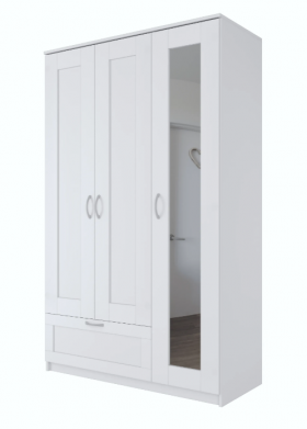 Шкаф трехдверный Сириус с зеркалом и 1 ящиком белый в Крутинке - krutinka.katalogmebeli.com | фото