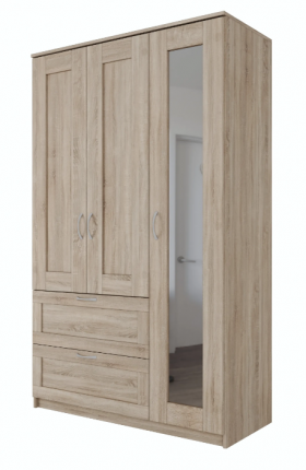 Шкаф трехдверный Сириус с зеркалом и 2 ящиками дуб сонома в Крутинке - krutinka.katalogmebeli.com | фото